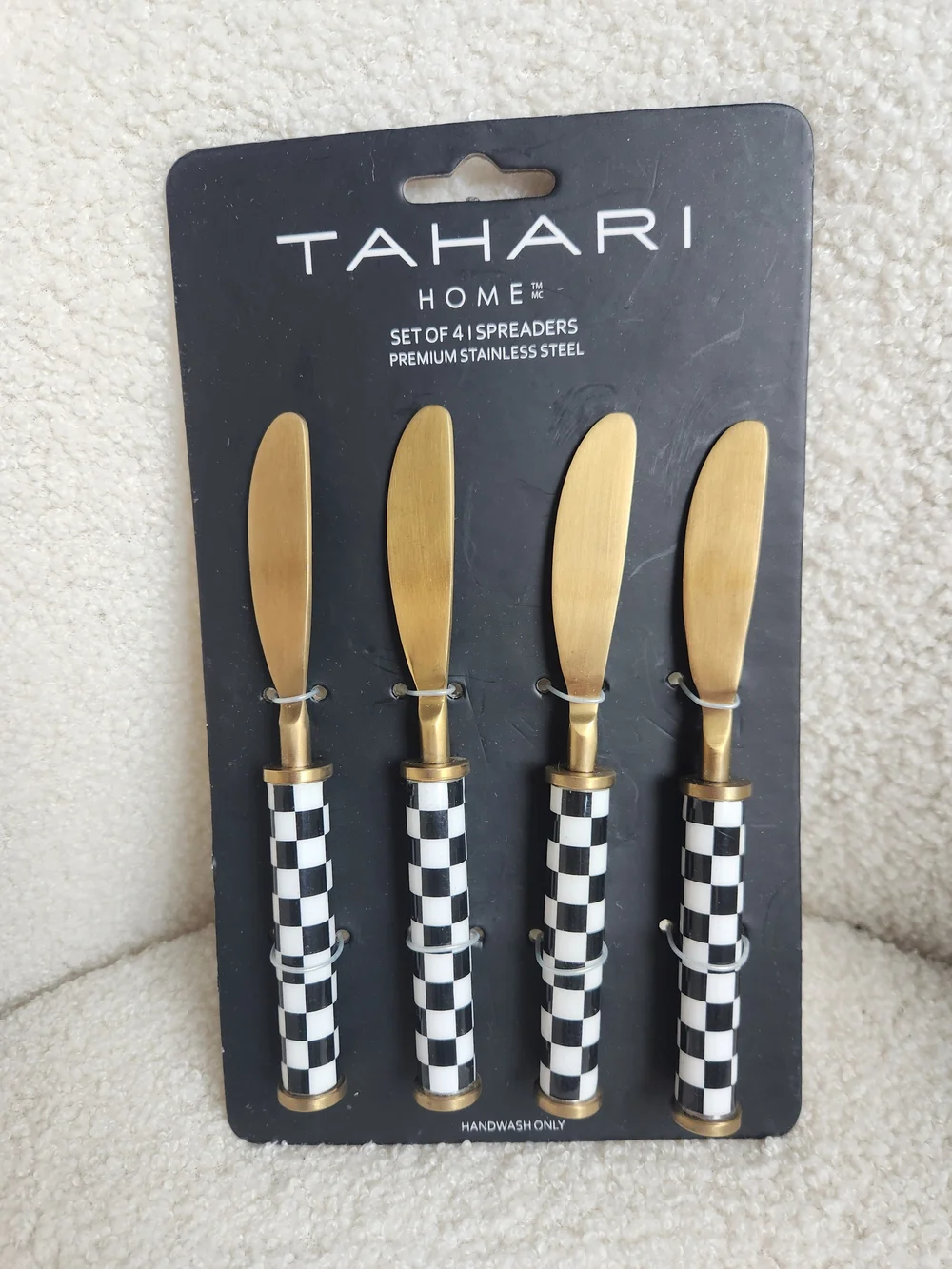 TAHARI Home Gold & Black Checker Spreaders - Set of 4